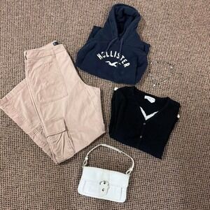 Hollister Khaki High Rise Cargo Utility Pants Y2K Neutral Baggy Fit Size 12R W31